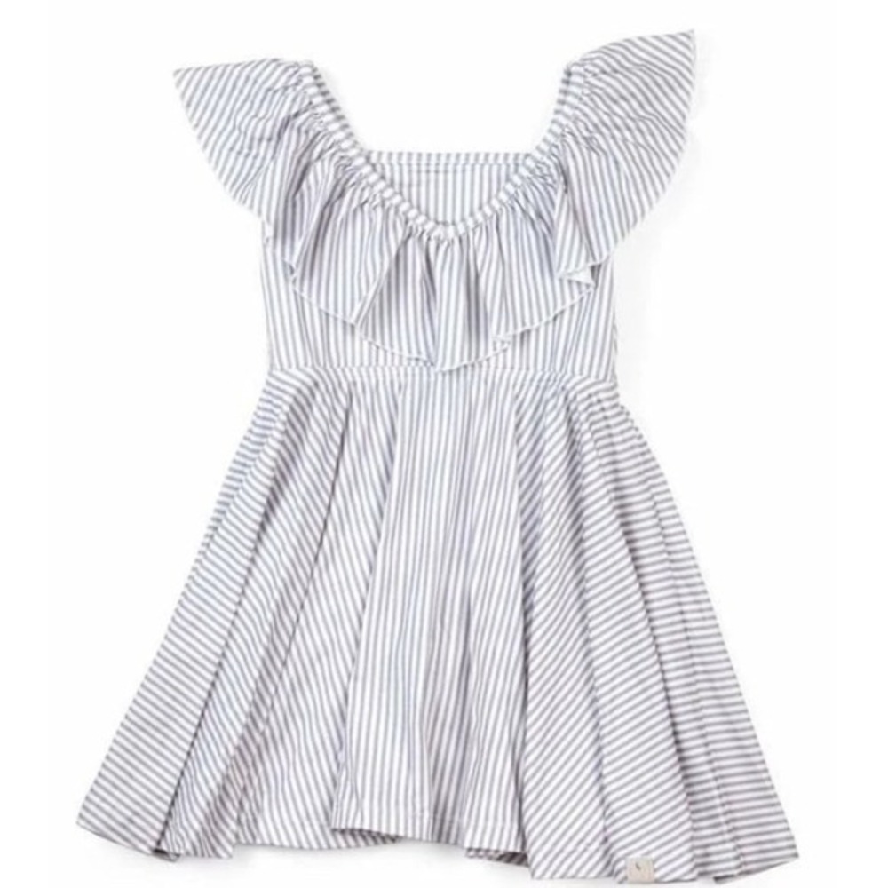 Omi Jo Ruffled Soft V-neck Empire Twirl Dress White/Grayโ Stripe 3 Years